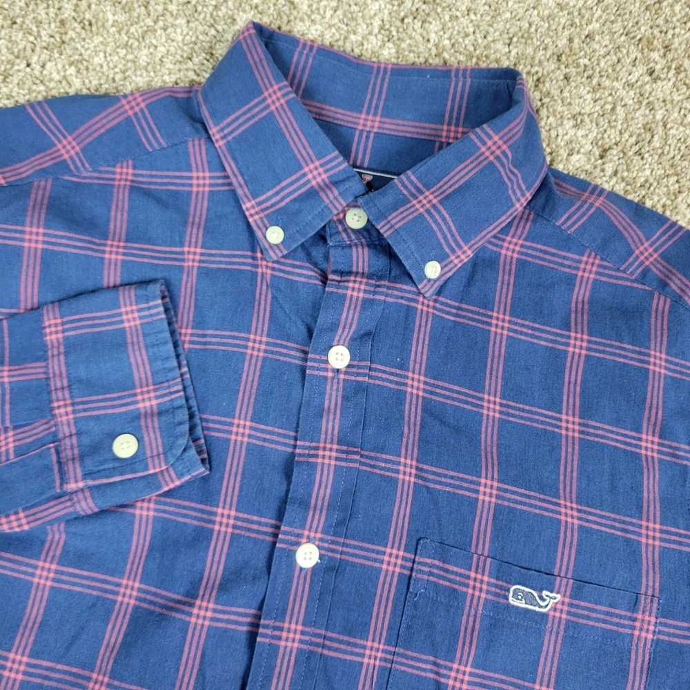 Vineyard Vines Classic Fit Tucker Mens Small Blue Red Plaid Check Button Down LS